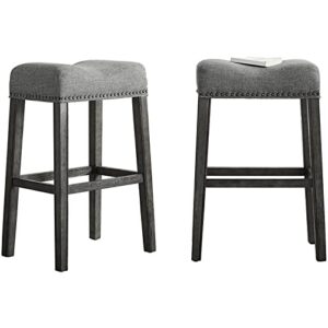 roundhill furniture coco upholstered backless saddle seat bar stools 29" height set of 2, gray