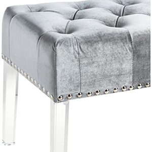 Roundhill Furniture Valley Button Tufted Velvet Upholstered Bench with Acrylic Leg, Grey