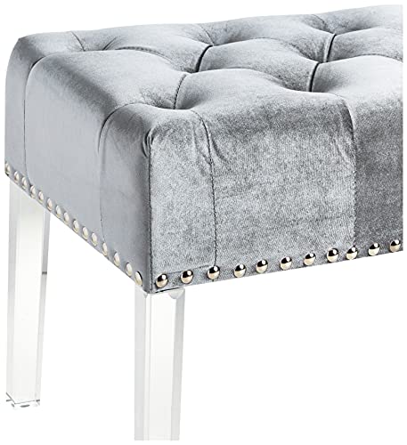 Roundhill Furniture Valley Button Tufted Velvet Upholstered Bench with Acrylic Leg, Grey