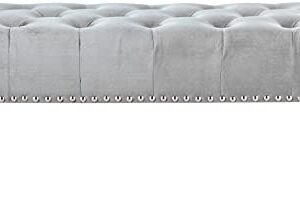 Roundhill Furniture Valley Button Tufted Velvet Upholstered Bench with Acrylic Leg, Grey