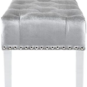 Roundhill Furniture Valley Button Tufted Velvet Upholstered Bench with Acrylic Leg, Grey