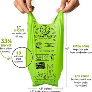 PLANET POOP Home Compostable Dog Poop Bags Extra-long with Handles 240 Un-Scented Pet Waste Bags Plastic Free, Thick Leakproof Plant-Based Doggy Bag, Cats & Dogs Pet Supplies