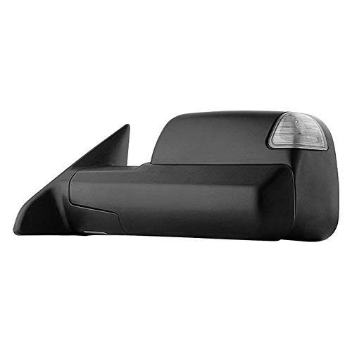 Power Heated Signal Side View Towing Mirror Assembly Compatible With 2010-2012 Ram 1500 2500 3500 With Puddle Light Manual Folding Left Driver Side Textured Black