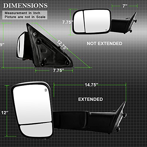 Power Heated Signal Side View Towing Mirror Assembly Compatible With 2010-2012 Ram 1500 2500 3500 With Puddle Light Manual Folding Left Driver Side Textured Black