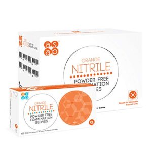 asap orange nitrile powder free examination gloves, disposable, 4.5 mil, orange (box of 100) (medium)