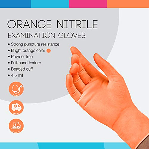 ASAP Orange Nitrile Powder Free Examination Gloves, Disposable, 4.5 mil, Orange (Box of 100) (Medium)