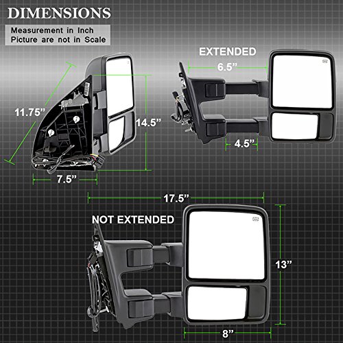 VIPMOTOZ Heated Power Remote Passenger Side Right View Telescopic Turn Signal Exterior Towing Mirror & Glass Replacement For 2008-2016 Ford Superduty F250 F350 F450 F550 Pickup Truck