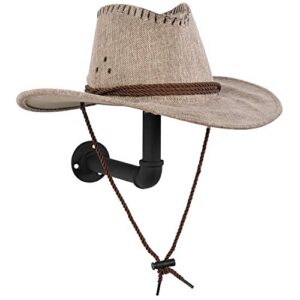 MyGift Wall Mounted Rustic Brown Wood Hat Rack, Hanging Cap and Wig Holder with Industrial Metal Mounting Bracket