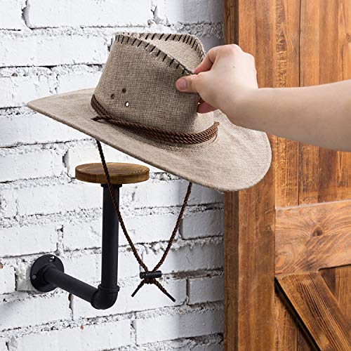 MyGift Wall Mounted Rustic Brown Wood Hat Rack, Hanging Cap and Wig Holder with Industrial Metal Mounting Bracket