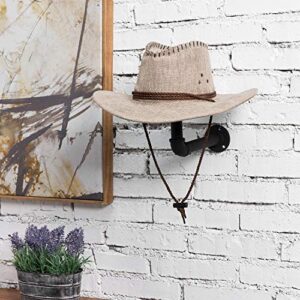 MyGift Wall Mounted Rustic Brown Wood Hat Rack, Hanging Cap and Wig Holder with Industrial Metal Mounting Bracket