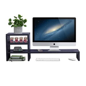 Ufine Wood Monitor Stand Riser with 3-Tier Storage Shelf 31.5 inch Desktop Organizer Computer Laptop PC Printer Telephone Stand for Office Dorm Home, Space Saving Black