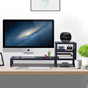 Ufine Wood Monitor Stand Riser with 3-Tier Storage Shelf 31.5 inch Desktop Organizer Computer Laptop PC Printer Telephone Stand for Office Dorm Home, Space Saving Black