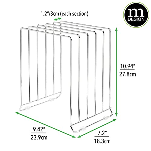 mDesign X-Large Steel Storage Tray Organizer Rack for Kitchen Cabinet - Divided Holder with 5 Slots for Skillets, Frying Pan, Pot Lids, Cutting Board, Baking Sheets - Concerto Collection - Chrome 7.2 inch D x 9.4 inch W x 10.9 inch H