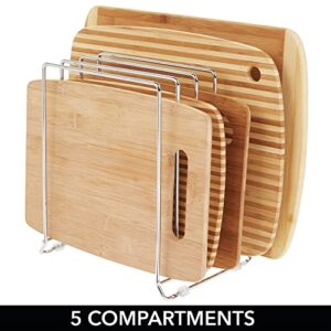 mDesign X-Large Steel Storage Tray Organizer Rack for Kitchen Cabinet - Divided Holder with 5 Slots for Skillets, Frying Pan, Pot Lids, Cutting Board, Baking Sheets - Concerto Collection - Chrome 7.2 inch D x 9.4 inch W x 10.9 inch H