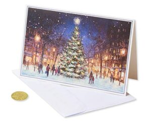 american greetings bulk boxed christmas cards premium city street scene gold foil-lined white envelopes, 14 pack, one size, multicolored