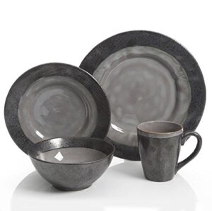 gibson dragonstone 16 pc dinnerware set grey stoneware, gray -