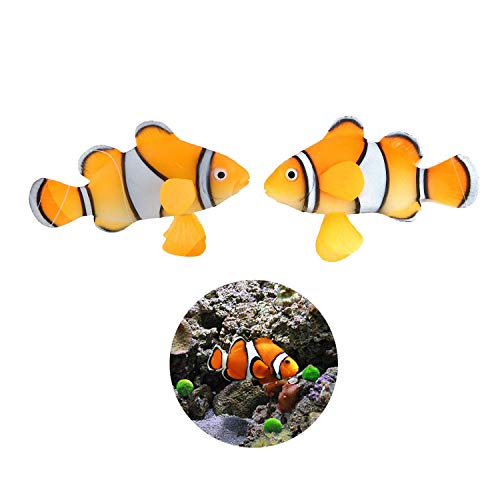 LDEXIN 2 Pack Silicone Artificial Aquarium Floating Clownfish Decoration Fish Tank Decor Underwater Saltwater Fake Fish Glowing Ornament