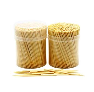 new naturecore bamboo wooden toothpicks - 1000 pcs, sturdy safe round clear storage, 2 packs of 500 toothpicks, party catering appetizer fruit cocktail dessert barbecue art craft teeth cleaning