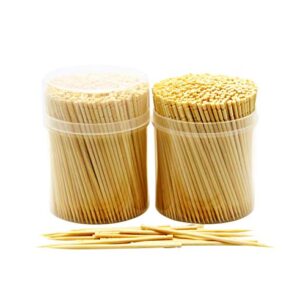 NEW NatureCore Bamboo Wooden Toothpicks - 1000 PCS, Sturdy Safe Round Clear Storage, 2 Packs of 500 Toothpicks, Party Catering Appetizer Fruit Cocktail Dessert Barbecue Art Craft Teeth Cleaning