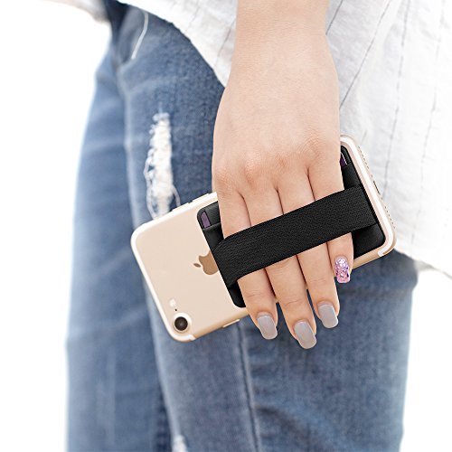 Sinjimoru Phone Grip Credit Card Holder with Flap, Secure Stick-On Wallet as Phone Finger Strap Adhesive ID Card Case for iPhone Case. Sinji Pouch B-Flap Black.