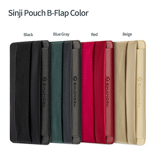 Sinjimoru Phone Grip Credit Card Holder with Flap, Secure Stick-On Wallet as Phone Finger Strap Adhesive ID Card Case for iPhone Case. Sinji Pouch B-Flap Black.