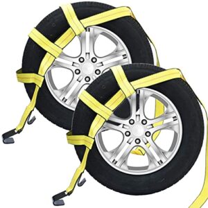robbor tow dolly basket straps with flat hook heavy duty car dolly straps universal fit most 14"-19" wheels 10,000lbs webbing break strength tire bonnet