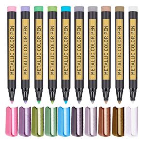 JR.WHITE Paint Markers Pens Metallic, 10 Colors Paint Pens for Rock Painting, Black Paper, Scrapbook, Photo Album, Paint Marker for DIY Arts & Crafts, Glass, Wood, Card Making, Scrapbook supplies