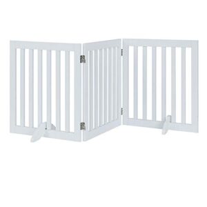 unipaws freestanding wooden pet gate for dog and cat, 24" h and 36" h foldable dog gate with 2pcs support feet for doorway, halls, stairs, white, indoor use
