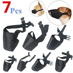 CooZero Dog Muzzles Suit, 7 PCS Anti-Biting Barking Pet Muzzles Adjustable Dog Muzzle Mouth Cover for Small Medium Large Extra Dog - Black (7 PCS)