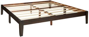 olee sleep deluxe wood platform bed frame, king, dark brown