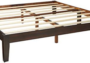 Olee Sleep Deluxe Wood Platform Bed Frame, King, Dark Brown