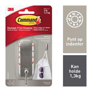 Command Brushed Nickel Decorative Hook with 2 Strips, Medium, ys/m, Metal