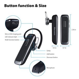 Marnana Bluetooth Headset, Wireless Bluetooth Earpiece with 18 Hours Playtime and Noise Cancelling Mic, Ultralight Earphone Hands-Free for iPhone iPad Tablet Samsung Android Cell Phone Call - Black