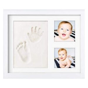 novarena baby handprint, footprint ornament keepsake picture frame, newborn bundle, 2 easels, 4 ribbons & 3 paint tubes clay casting kit baby shower boy girl, 11.1” x 9.09”, clay & picture frame kit