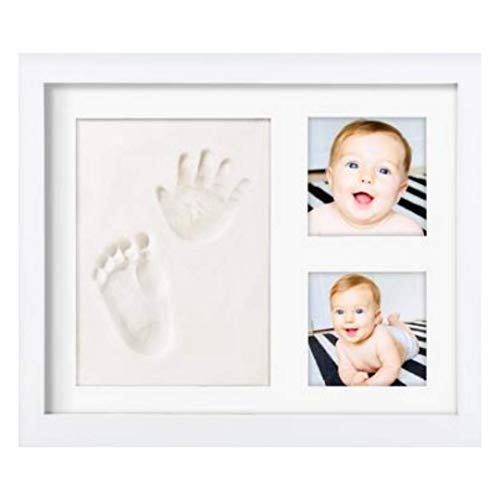 Novarena Baby Handprint, Footprint Ornament Keepsake Picture Frame, Newborn Bundle, 2 EASELS, 4 Ribbons & 3 Paint Tubes Clay Casting Kit Baby Shower Boy Girl, 11.1” x 9.09”, Clay & Picture Frame Kit