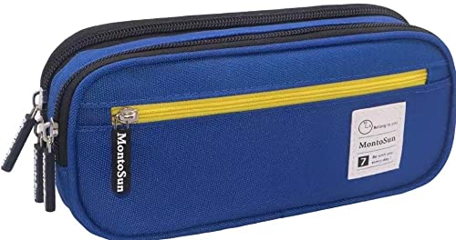 MontoSun Pencil Case Pen Bag, Big Capacity Pencil Bag Pencil Pouch with Durable Zippers Multi Compartments Pen Case Desk Organizer for Office School Supplies (Dark Blue)