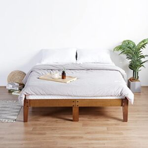 olee sleep smart wood platform bed frame, queen, light brown