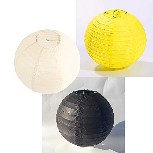 HappyField Honey and Bee Baby Shower Decorations Yellow Cream Black Tissue Paper Pom Poms Flower Paper Lanterns for Honey Bee Birthday Party Wedding Bridal Shower Outdoor Decoration 18Pcs Mixed 8" 10"