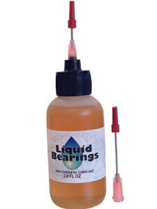 liquid bearings 100%-synthetic oil for all fans, and other items around the house, never evaporates or becomes gummy, gets sluggish fans turning easily (and quietly!) again! (2 oz.)