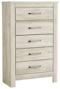 signature design by ashley bellaby vintage farmhouse 5 drawer chest of drawers, whitewash