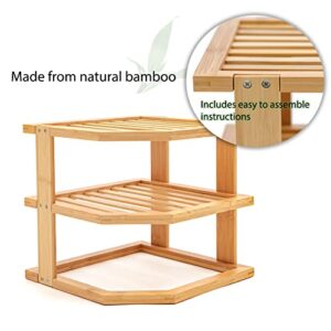 Trademark Innovations Bamboo Kitchen Counter Corner Shelf 3 Tier Plate Rack