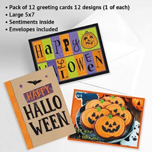 Current Halloween Greeting Cards Set - Set of 12 Large 5 x 7-Inch Cards, Themed Holiday Card Variety Value Pack, Assortment of 12 Unique Designs, Envelopes Included