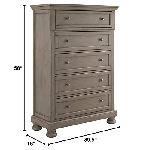 Signature Design by Ashley Lettner Traditional 5 Drawer Chest with Dovetail Construction, Light Gray