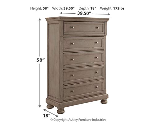 Signature Design by Ashley Lettner Traditional 5 Drawer Chest with Dovetail Construction, Light Gray