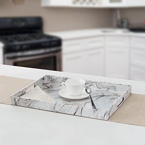 HDS Serving Tray Trading 18 x 13 Coffee Tray Faux Marble, White