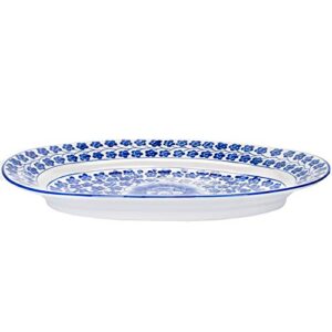 Sea Island Imports Elegant Porcelain Serving Platter with Blue and White Hand Painted Coriander Pattern