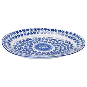 sea island imports elegant porcelain serving platter with blue and white hand painted coriander pattern