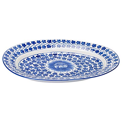 Sea Island Imports Elegant Porcelain Serving Platter with Blue and White Hand Painted Coriander Pattern