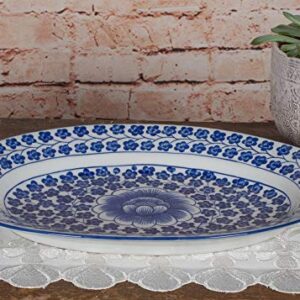 Sea Island Imports Elegant Porcelain Serving Platter with Blue and White Hand Painted Coriander Pattern