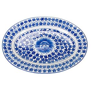 Sea Island Imports Elegant Porcelain Serving Platter with Blue and White Hand Painted Coriander Pattern